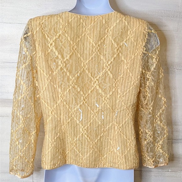 Vintage Nancy Neil Butter Yellow Sequin and Ribbon Dressy Jacket Size 12 - Picture 3 of 6